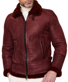 Men’s Shearling Burgundy Leather Jacket