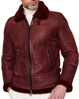 Men’s Shearling Burgundy Leather Jacket