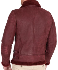 Men’s Shearling Burgundy Leather Jacket Back