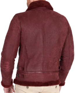 Men’s Shearling Burgundy Leather Jacket Back