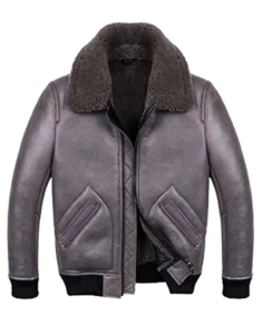 Mens Shearling Grey Sheepskin B2 Leather Jacket - Trendy Leather Jackets