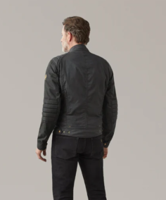 Men's Waxed Cotton Roberts Motorcycle Jacket Back - Trendy Leather Jackets