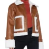 Brown Cropped Aviator Leather Jacket