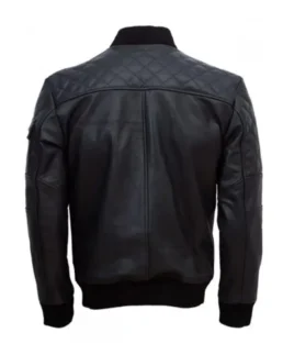 Classic Men Slim Fit Black Quilted Bomber Jacket Back - Trendy Leather Jackets