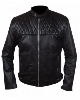 Diamond Chest Quilted Black Leather Jacket - Trendy Leather Jackets
