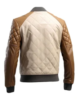 Men's Beige Sheepskin Diamond Quilted Bomber Jacket Back - Trendy Leather Jackets