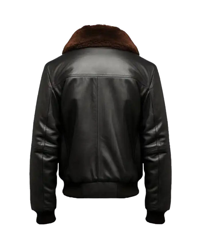 Men's Black Aviator Bomber Leather Jacket Back