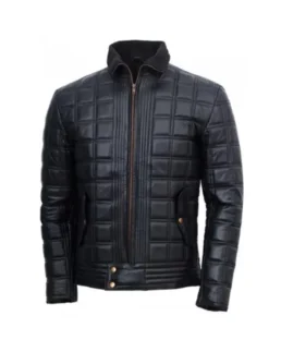 Men’s Classic Black Quilted Leather Bomber Jacket - Trendy Leather Jackets