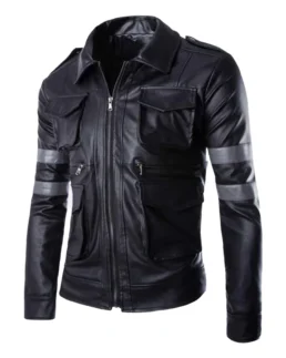Men’s Raven Black With Gray Stripes Leather Jacket - Trendy Leather Jackets