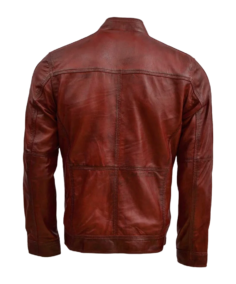 Men’s Scup Red Leather Biker Jacket Back - Trendy Leather Jackets