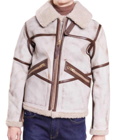 Men's White Waxed Leather Aviator Jacket