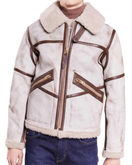 Men's White Waxed Leather Aviator Jacket