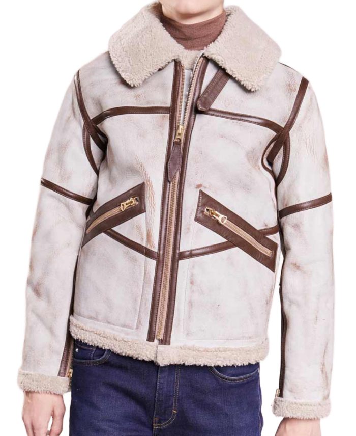 Men's White Waxed Leather Aviator Jacket