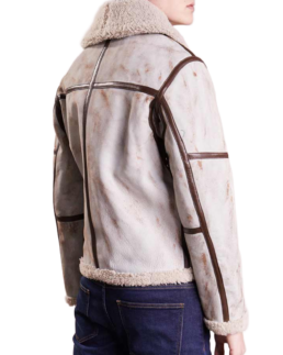 Men's White Waxed Leather Aviator Jacket Back