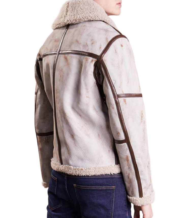 Men's White Waxed Leather Aviator Jacket Back