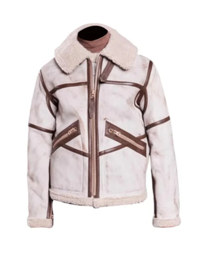 Men's White Waxed Leather Aviator Jacket Front