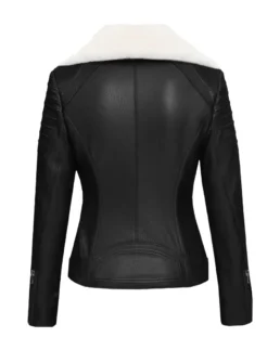 Mullet Women’s Black Shearling Leather Jacket Back - Trendy Leather Jackets
