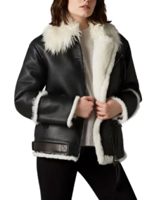 Aviator Black And White Shearling Jacket - Trendy Leather Jackets