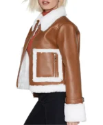 Brown Cropped Aviator Leather Jacket Side