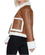 Brown Cropped Aviator Leather Jacket Side