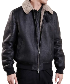 Men's Aviator Bomber Black Leather Jacket - Trendy Leather Jackets