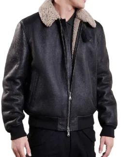 Men's Aviator Bomber Black Leather Jacket - Trendy Leather Jackets