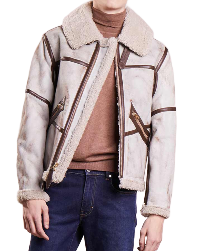 Shop The Men's White Waxed Leather Aviator Jacket