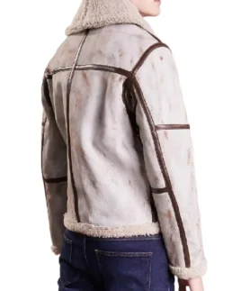Shop The Mens White Waxed Leather Aviator Jackets Back trendyleatherjackets