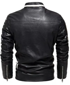 Slim Fit Black Leather Biker Jacket Back - Trendy Leather Jackets