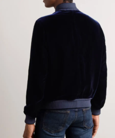 Tom Ford Velvet Navy Bomber Jacket Back - Trendy Leather Jackets