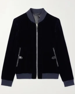 Tom Ford Velvet Navy Bomber Jacket - Trendy Leather Jackets