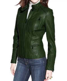 Women's Quilted Green Leather Motorcycle Jacket - Trendy Leather Jackets