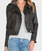 Women’s Black Hooded Leather Jacket - Image 2