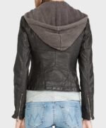 Women’s Black Hooded Leather Jacket - Image 3