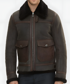 Alberto Men’s Brown B-6 Bomber Leather Jacket