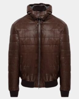 Carradine Brown Leather Puffer Jacket