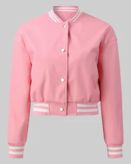 Women’s Pink Leather Varsity Jacket