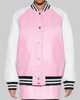 Women’s Pink and White Leather Varsity Jacket