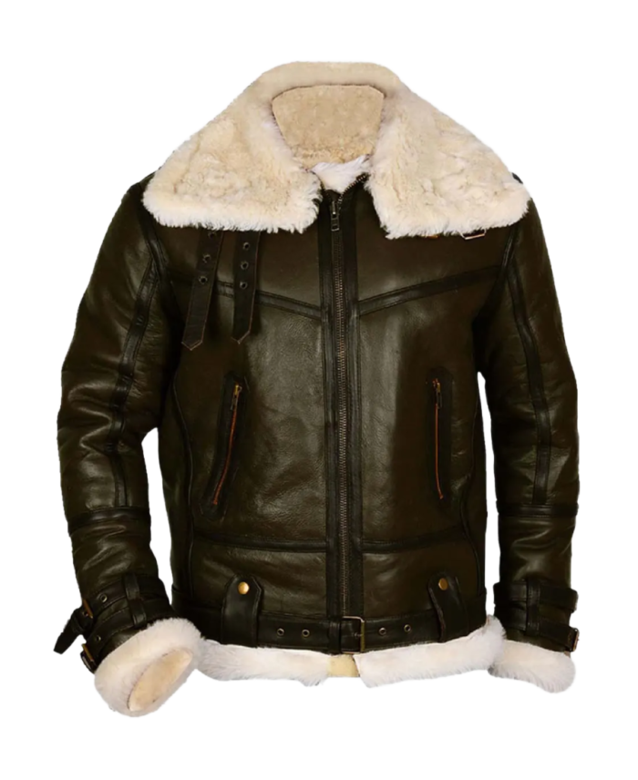 Army B-3 Shearling Olive Leather Aviator Jacket