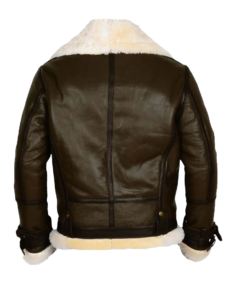 Army B-3 Shearling Olive Leather Aviator Jacket Back