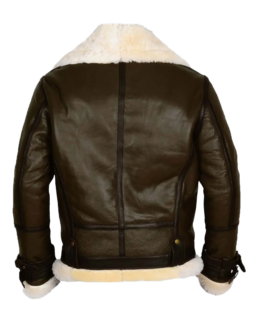 Army B-3 Shearling Olive Leather Aviator Jacket Back