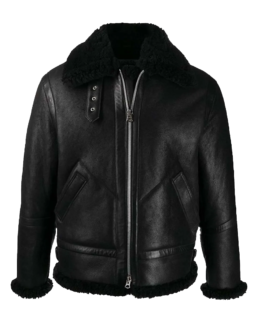 Ashley B-3 Shearling Black Leather Aviator Jacket
