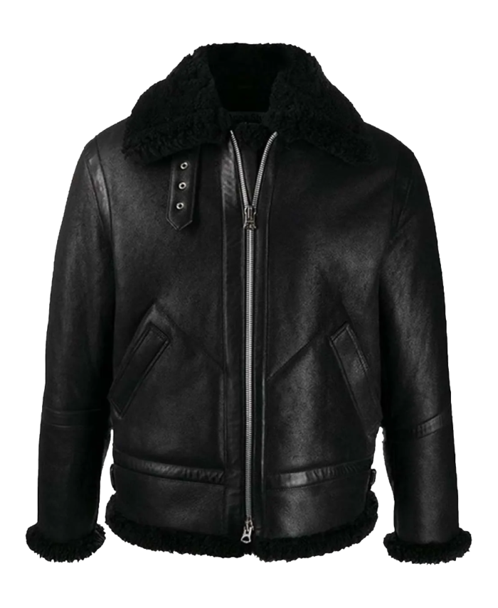 Ashley B-3 Shearling Black Leather Aviator Jacket