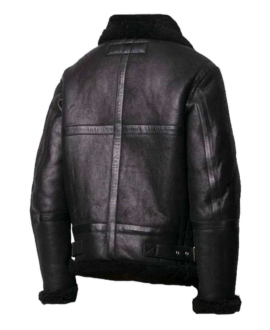 Ashley B-3 Shearling Black Leather Aviator Jacket Back