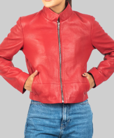 Women’s Red Moto Leather Jacket Front - Trendy Leather Jackets