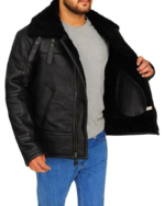 Mens B3 Aviator Bomber Black Leather Jacket - Image 3