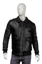 Black Bomber Sheepskin Leather Jacket - Image 2