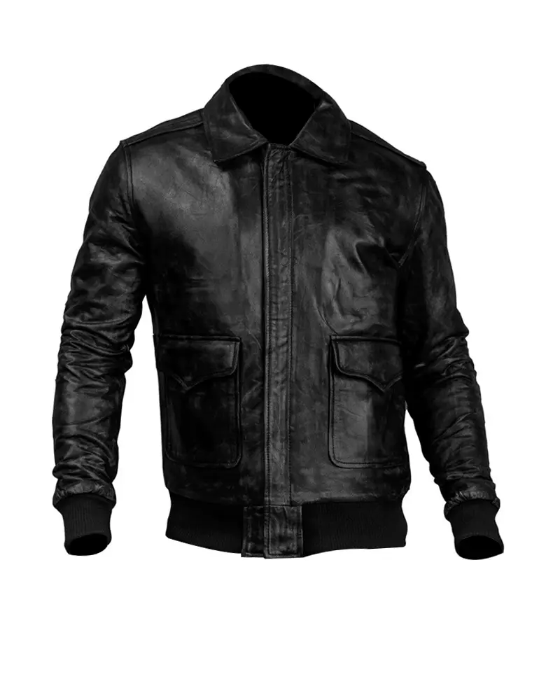 Black-Bomber-Real-Sheepskin-Leather-Jacket.webp Black Bomber Sheepskin Leather Jacket - Image 1