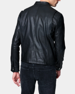 Black Men Leather Jacket Back View