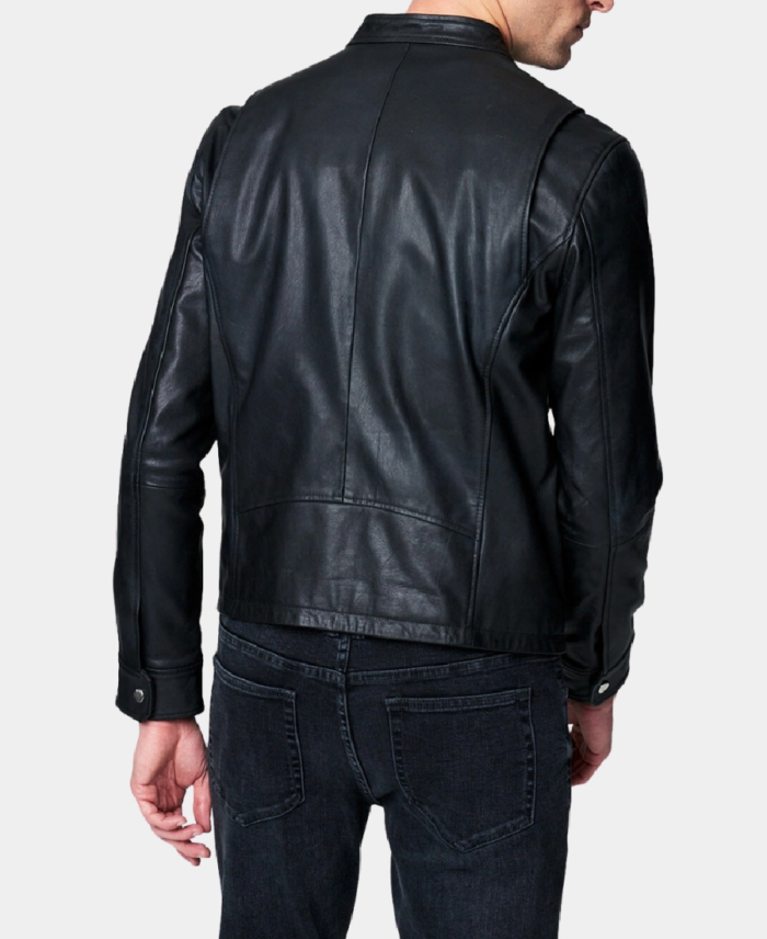 Black Men Leather Jacket Back View
